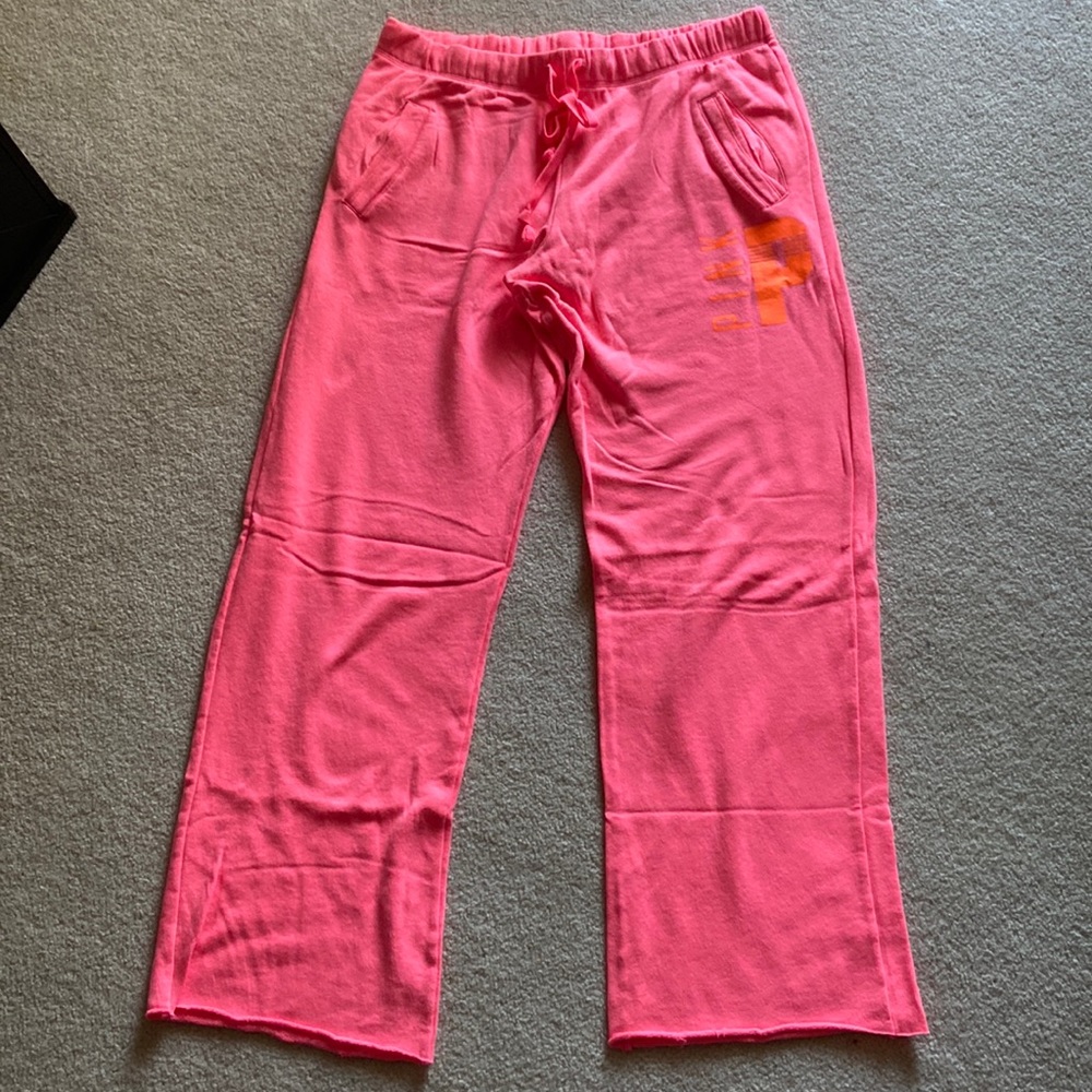 VS PINK Sweatpants Bright Pink with Orange - Large